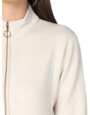 Women Cotton Blend Zipper Sweatshirt Cream